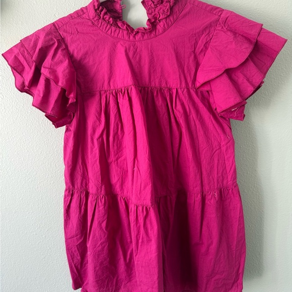 Maeve Tops - Maeve Hot Pink Ruffle-Trim Dress